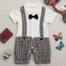 Baby Boy Kids Bowknot Gentleman Romper Jumpsuit Clothing Set - White - 2-3Y